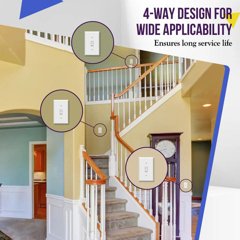 Four Way Toggle Light Switch For Residential Use 15A 125V 60Hz Side Wiring Copper Wire Only Grounding Screw installed in house