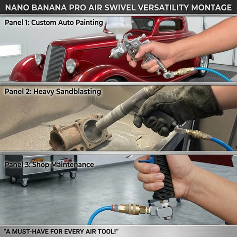 Air Compressor Swivel Connector Kit With 360 Degree Quick Connect Fittings, used in auto painting, sandblasting, maintenance