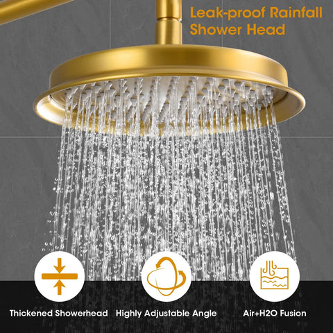 Antique Style Rain Shower System With Balance Pressure Valve And Brushed Gold Trim For Any Bathroom Vibe Premium Solid Brass Build Legit Durable Setup Smooth High Flow Spray No Clogging Design