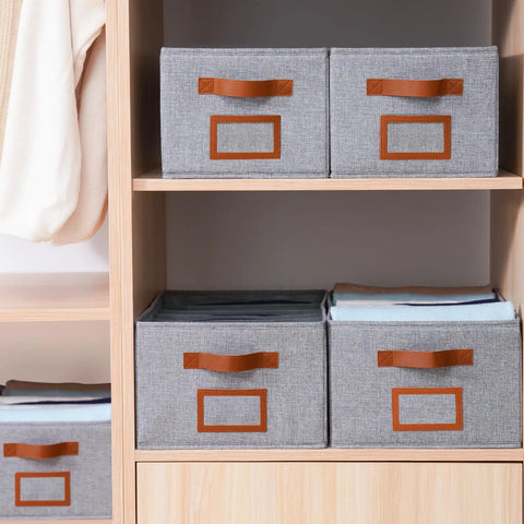 Foldable Wardrobe Organizer With 7 Large Grids For Clothes Jeans Sweaters And Tees 3 Pack Fabric Storage Bins in closet