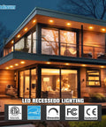 Modern house with 16 Pack 4 Inch Ultra Thin LED Recessed Lights With Junction Box 5CCT 2700K To 5000K Selectable Dimmable 750LM 9W