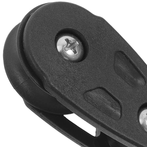 Sturdy Nylon Kayak Pulley With Low Friction Bearings For Kayaks And Canoes, Beefy Black Pulley Wheel, close-up view