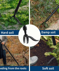 Stand Up Weed Puller Tool With 49 Inch Handle And 4 Claw Iron Head For Dandelions Root Removal in different soil conditions