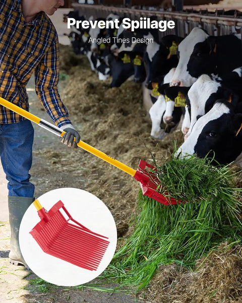 Manure Fork With 18 Angled Tines Long Fiberglass Handle Muck Rake Tool For Garden And Farm Cleanup in horse stall use
