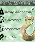 3/8 inch heavy duty slip hook with safety latch, featuring strong load-bearing, waterproof forged steel, and durable design.