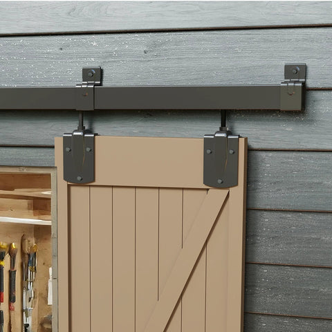 10 Foot Box Rail Exterior Barn Door Hardware Kit For Two Doors System Wall Mount Sliding Track Kit Black Heavy Duty
