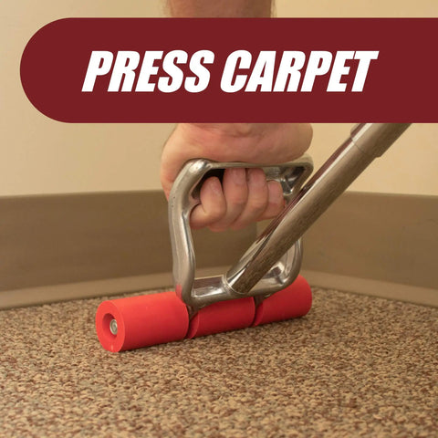 Extendable Heavy Duty Floor And Wall Roller For Laminate LVP Veneer Linoleum Carpet Tile And Wall Coverings shown pressing carpet