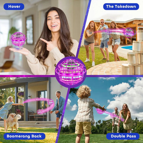 Kids and adults playing with Flying Orb Ball Hand Controlled Drone For Kids Outdoors With Gyro AI Tech Spinner Boomerang Globe Toy