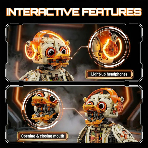 Gear Driven Mechanical Duck Build Set With Rotating Head And Moving Wings, Motor Drive Module, 1168 Piece Engineering Toy, Epic Gift For Adults And Tech Enthusiasts, Creative STEM Project For Birthday; light-up headphones, opening mouth