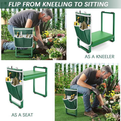 Wide Garden Kneeler and Seat With 2.36 Inch Thick EVA Cushion Heavy Duty Kneeling Bench for Gardening shown in use as kneeler and seat