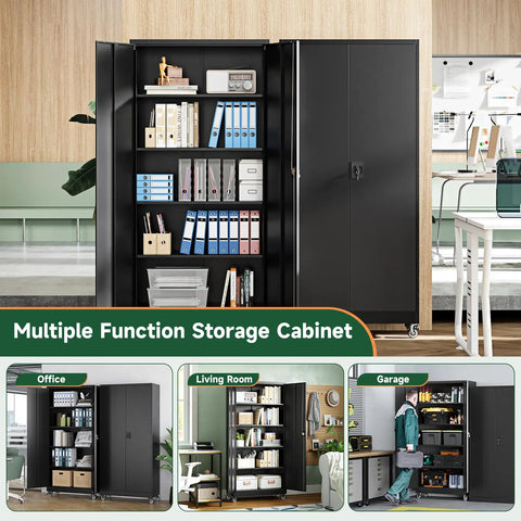 Durable Metal Garage Storage Cabinets With Locking Door And Adjustable Shelves Built For Home Office And Warehouse, black.