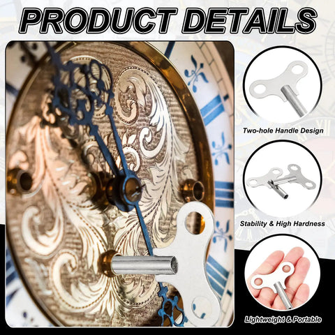 Close-up of Gearhead Favorite Wrench Clock Key for Winding Mechanical Clocks, 4.4mm hole, shown with intricate clockwork design.