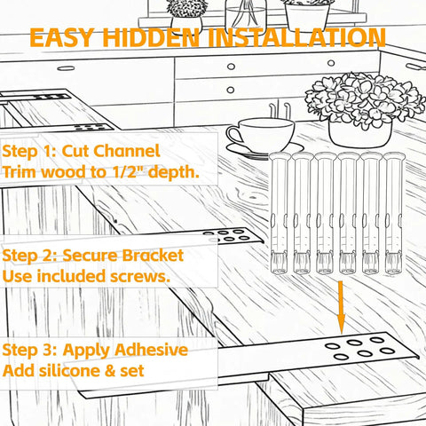 20 Inch Heavy Duty Countertop Support Bracket For Hidden Floating Shelves On Granite Quartz Knee Wall Islands Built Tough With Thick Solid Steel Rust Proof Matte Black Finish Hardware Included 4 Pack install steps