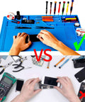 Pro Grade Large Silicone Soldering Mat With Magnetic Parts Layout Built In Ruler For Electronics Computer Repair 21.6 By 13.8 Inches Heat Resistant Insulation Soldering Station Pad With 124 Screw Positions 4 Magnetic Areas 18 Notches 49 Spare Units used for smartphone repair.