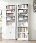 Slick 7 Tier Metal Bookcase 71 Inch White With Doors Industrial Display Shelf Unit in a room, decorated with books and decor