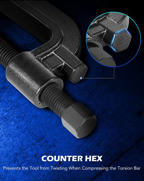 Heavy Duty Torsion Bar Removal Tool With Quick Change Torsion Keys, showcasing robust counter hex design for secure use.