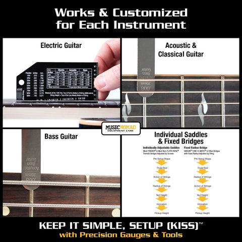 Pro Grade Six Piece Guitar Setup Gauge Tool Set With Stainless Steel Gauges And Printed Instructions Includes Truss Rod Relief