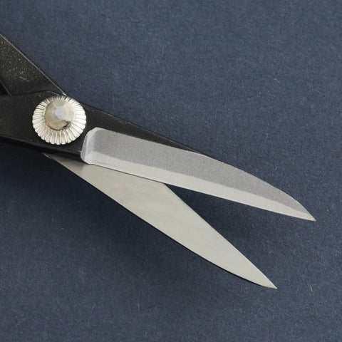 Close-up of Yasugi Steel Satsuki Bonsai Scissors from Pro Grade Bonsai Tool Kit 4 Piece Set for precise trimming and tree care.