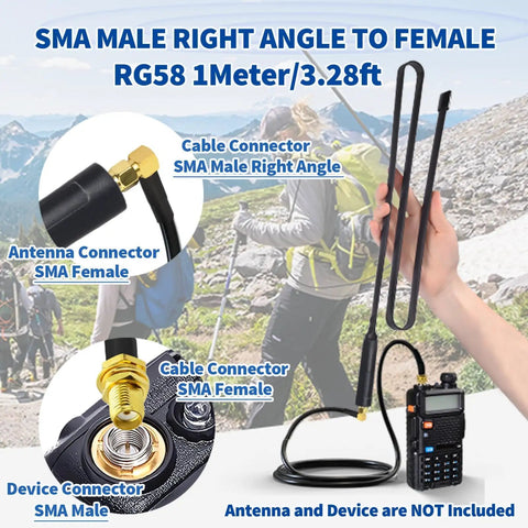 Image of Ham Radio Antenna Extension Relocation Cable With SMA Male Right Angle To Female RG58 Coaxial Cable 1m for radios