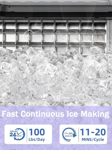 Ice Maker Machine That Cranks Out 100 Lbs Per Day, Stainless Steel Undercounter With 33 Lbs Storage, Self Cleaning Freestanding Unit.