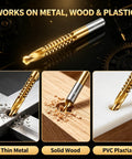 Image of Six Piece Top Shelf Twist Drill Bit Set With Serrated Side Cutting Edges for wood, metal, and plastic projects.