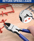 Six Piece Wire Cutters Set With Six Inch Precision Flush Cutters Plus Side Cutters for effortless wire snipping with a spring-loaded mechanism.