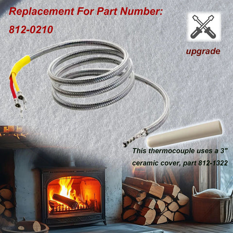 Thermocouple protection tube bundle for Quadra-Fire pellet stoves; braided metal coil with red/yellow leads and 3" cover