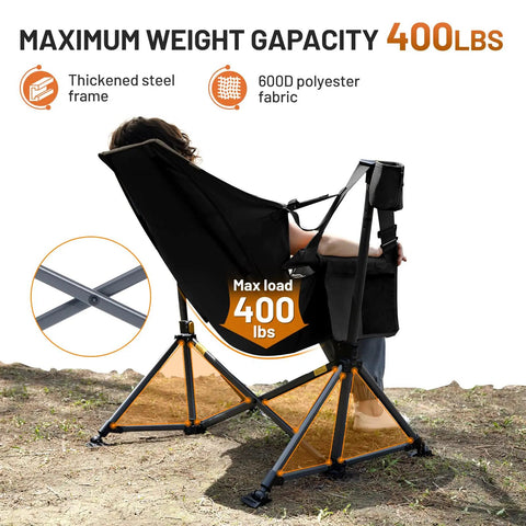 Side view of Big Ol Oversized Hammock Camping Chair for Outdoors Ultra Comfort up to 400 lbs with steel frame and polyester fabric.