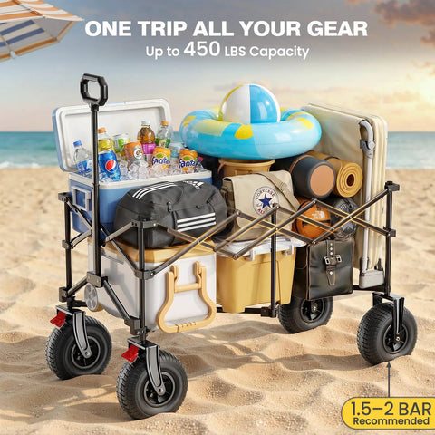 Beach Day Ready Cart With 9x3.5in Inflatable Wheels For Sand carrying beach gear on sand