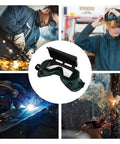 Heavy Duty Auto Darkening Welding Goggles With Snap Switch Lenses For Arc Cutting And Grinding Offer Rock Solid Eye Protection And All Day Comfort On Any Job Site in use during welding and grinding tasks.
