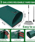 Heavy Duty Garden Rake Set 62 Inch Rake With 72 Gallon Leaf Bag 18 Inch Wide 25 Tines Metal Rake Adjustable Handle Gloves