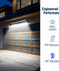 36W LED Wall Washer Light Bars, 2ft 5000K Daylight Outdoor Wall Washer Lights, illuminating a garage at night, 120V IP67
