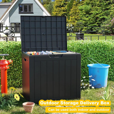 30 Gallon Outdoor Deck Box Lockable Waterproof Storage Container For Patio Cushions Garden Tools And Pool Accessories Weatherproof Resin Black