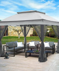 11x11 Pop Up Gazebo Tent With Mesh Netting Instant Outdoor Canopy With UPF 50+ UV Protection Water Resistant Gray Easy Setup Shade Shelter For Backyard Parties And Outdoor Hangouts
