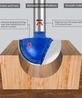 Close-up of 8 Piece Cove Box Round Nose Router Bit Set With 1 Quarter Inch Shank Carbide Tipped Core in wood material