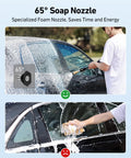 AstroAI 5-pack pressure washer nozzle tips; 65° soap nozzle with 1/4" quick-connect, shown on a car.