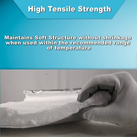 Gloved hand holding Ceramic Fiber Blanket With Aluminum Foil Facing For High Temp Insulation Half Inch Thick By 24 In By 36 In Rugged