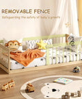 Low Profile Twin Floor Bed With Quick Release Guardrails And Sturdy Wood Frame for independent rest with removable fence and cozy decor.
