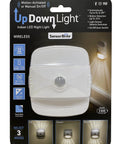 UpDown Wireless Motion Sensing LED Light Auto On Battery Powered Accent Night Light White Finish For Stairs Hallways And Corners Detects Movement Up To 10 Feet With 120 Degree Sensor package