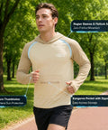 Man jogging in Men's Ice Cool Silky Sun Protection Hoodie UPF 50 Plus Long Sleeve Rash Guard Shirt For Fishing Quick Dry UV Shield