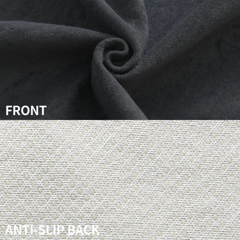 Close-up of black absorbent sweat towel style surface front and anti-slip back of Waterproof Car Seat Cover And Protector Set Universal Fit For Cars Trucks And SUVs Absorbent Sweat Towel Style Seat Pad Black 2 Piece Great For Road Trips And Daily Commutes Blocks Spills Mud And Pet Messes.