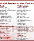 Compatible model and year list for CP643 CF11643 Cabin Air Filter Replacement for Audi and Volkswagen models.