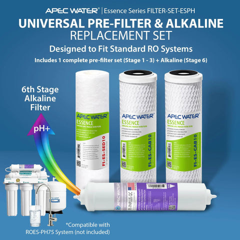 High Capacity Replacement Filter Set For Essence Series Alkaline Reverse Osmosis Water Filter System Stages One Through Three And Six