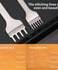 Leather Hole Punch Tool Set With Pricking Iron And Diamond Stitching Chisel, 6 prong white steel tools on black surface