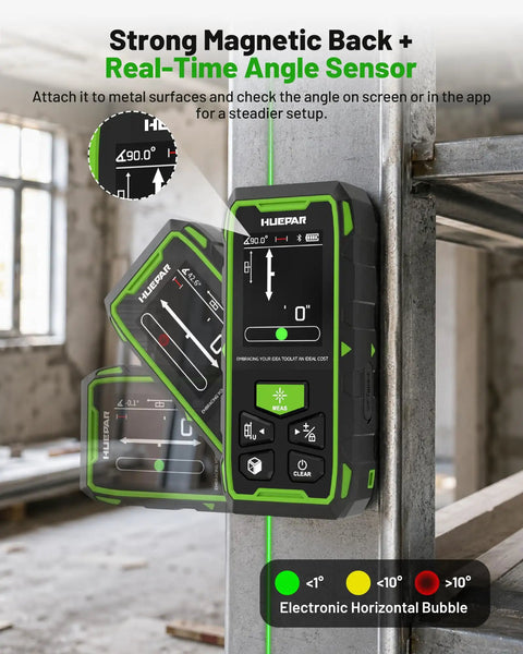 Nailing Every Job With This Upgraded Dual Laser Distance Meter Brings 395 Foot Range And Blazing Green Beams For Rock Solid 1/16 Inch Readings Plus Smooth Phone App Pairing