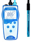 PH8500 Premium Series Portable Handheld PH Meter Kit With Easy Auto Multi Point Calibration and blue casing, front view.