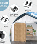 12 Ft Heavy Duty Exterior Barn Door Hardware Kit For Outdoor Use, Box Rail System With 450 Lb Capacity, Silver Finish, Shown Installed