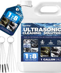 Concentrated Ultrasonic Cleaner Solution For Engine Parts, Heavy Duty Formula Safe For All Metals, 1 Gallon Bottle with Brushes