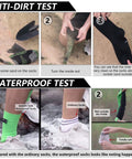 Anti-dirt and waterproof test of grey waterproof breathable knee high socks for skiing cycling running trekking and fishing unisex 1 pair.