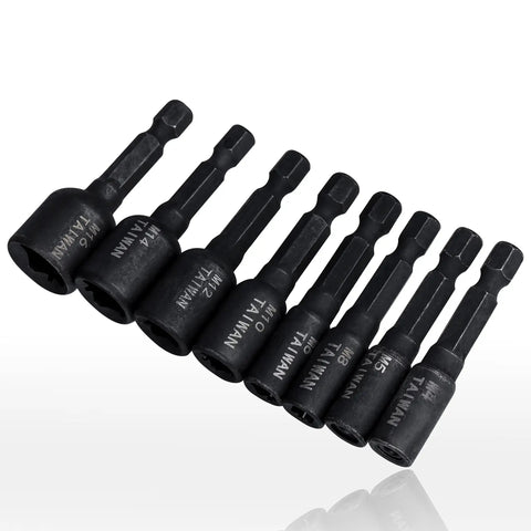 8 Piece M4 To M16 Screw Tap Socket Set With One Quarter Inch Hex Shank Quick Change Machine Tap Holder For Impact Driver Includes Thread Taps Adapters Pro Grade Built For Heavy Duty Projects displayed in a row